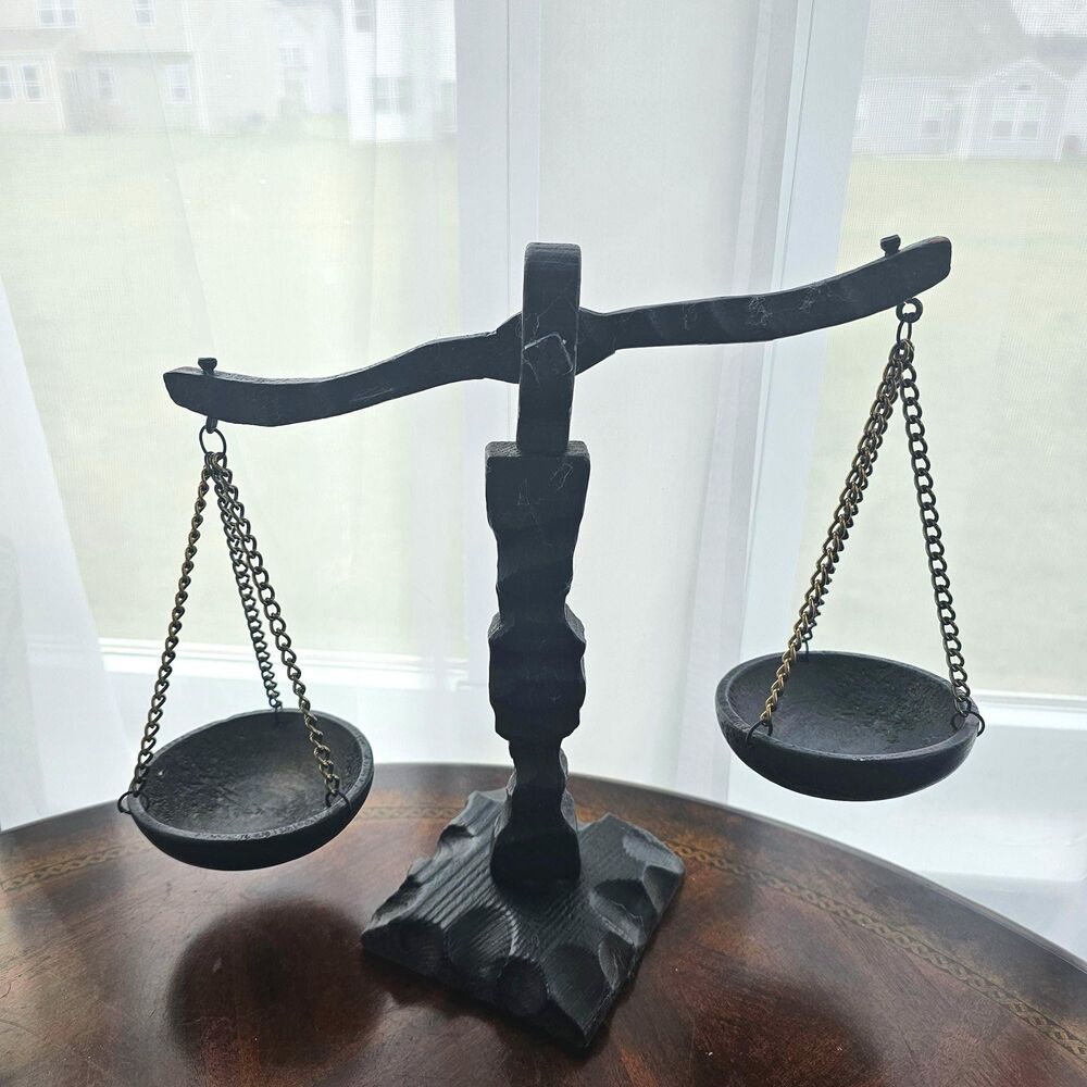 Vintage 10" Spanish Hand-Carved All-Wood Balance Scale - Rustic Scale of Justice